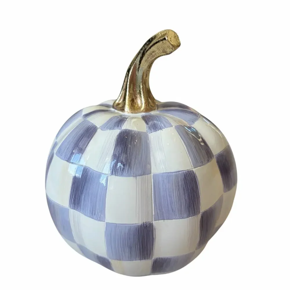 NEW MacKenzie-Childs Classic Violet Check Mini Pumpkin Set of 2 in Original Box